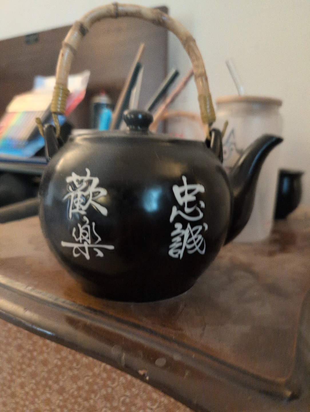Red Ceramic Teapot with White Floral Design - photo 2