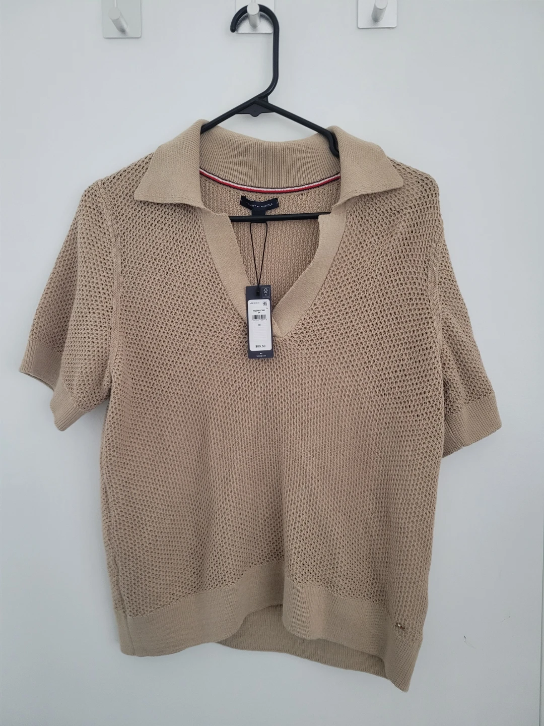 Tommy Hilfiger Women's Tan Knit Polo Shirt Size M