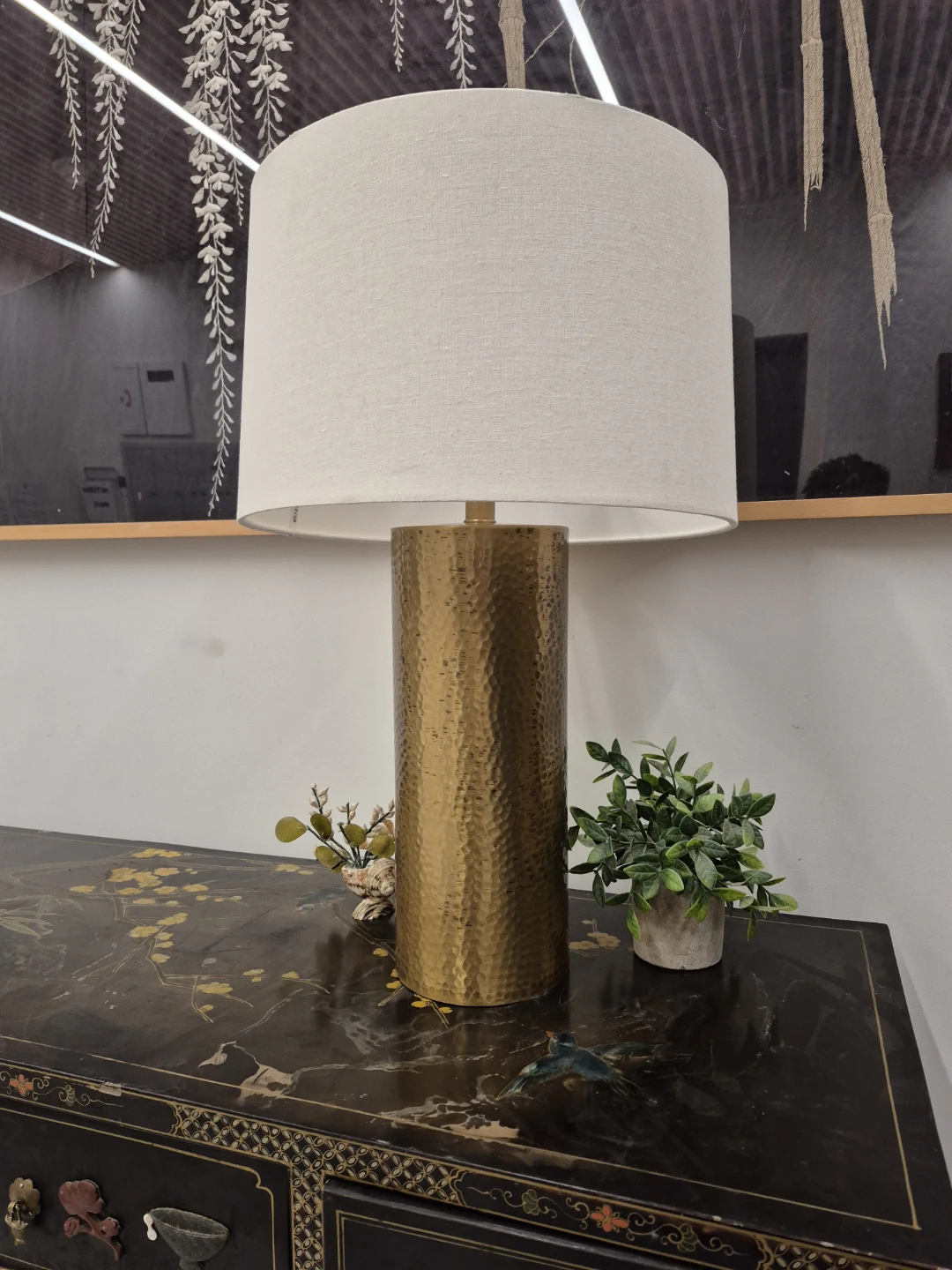 Gold Hammered Cylinder Table Lamp - photo 3
