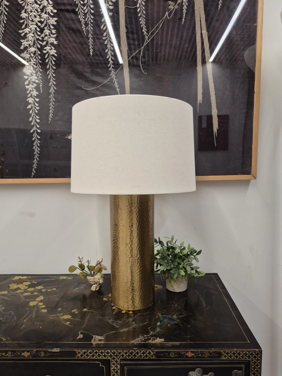 Gold Hammered Cylinder Table Lamp - photo 4