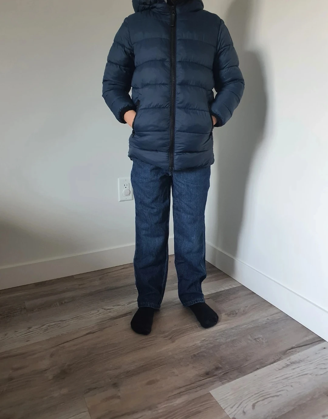 Navy Blue Puffer Jacket with Hood - photo 3