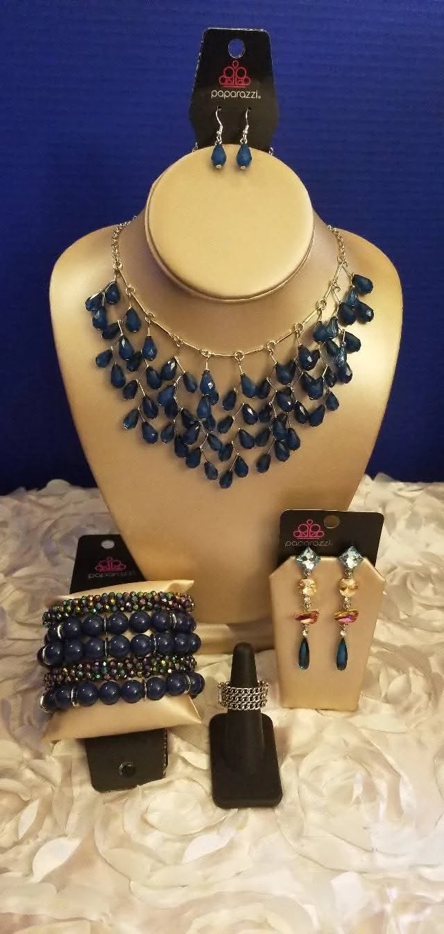 🏆 Jewelry Set - Blue Necklace, Earrings, Bracelet, and Ring