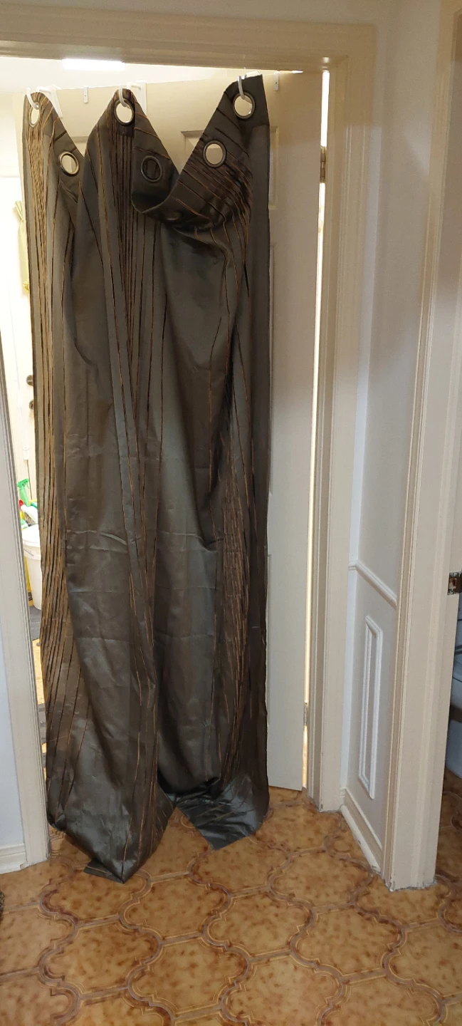 Grey and Gold Striped Grommet Curtains (Pair)