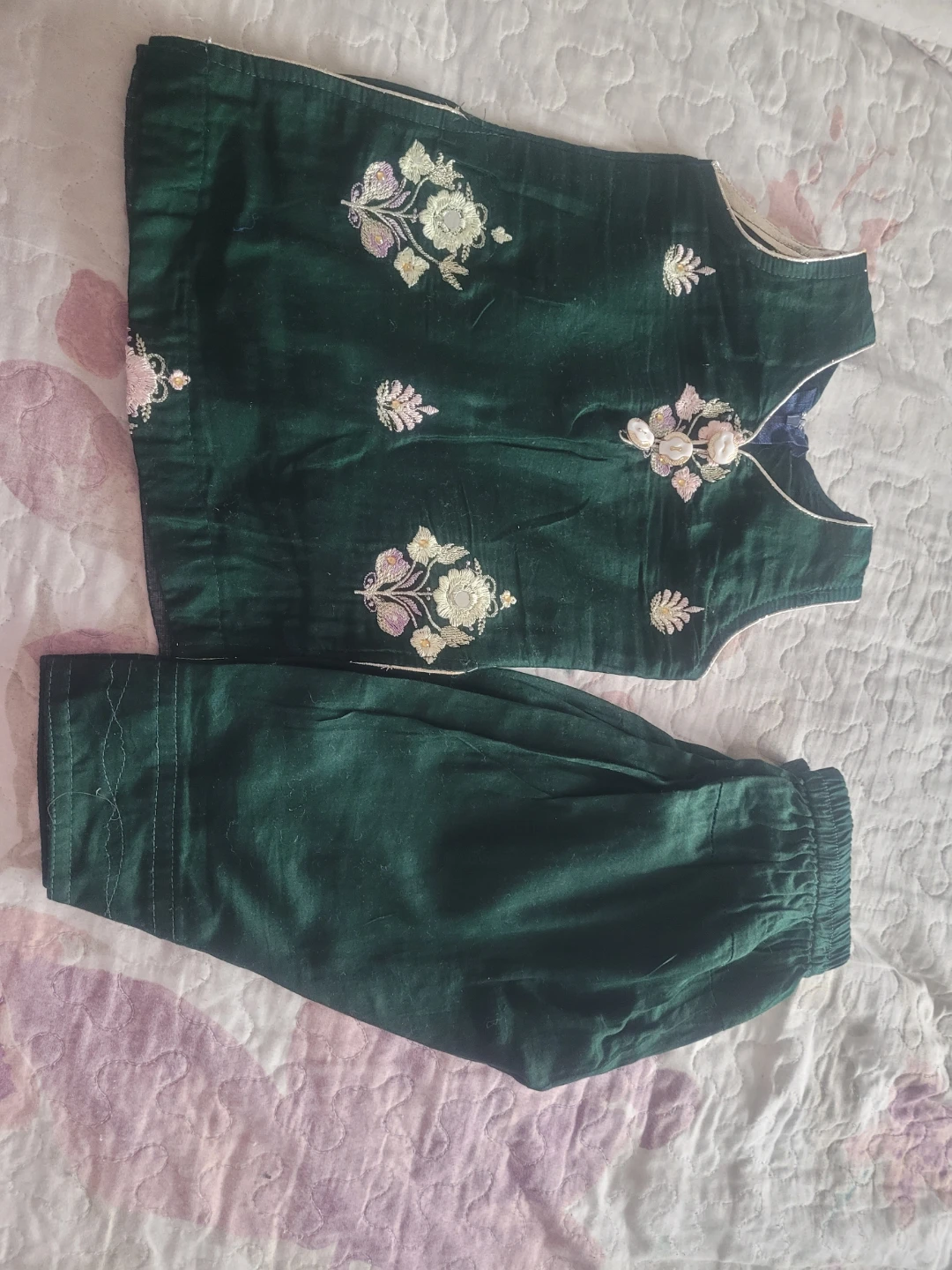 Embroidered Velvet Kurti Set for Kids