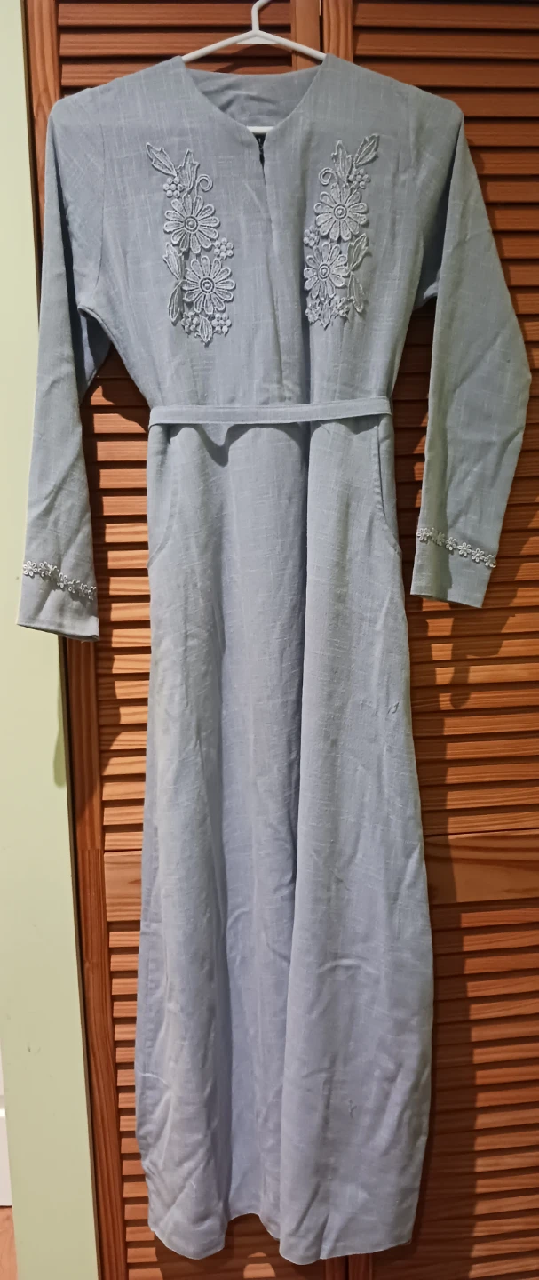 🏆Winter Light Blue Embroidered Maxi Dress