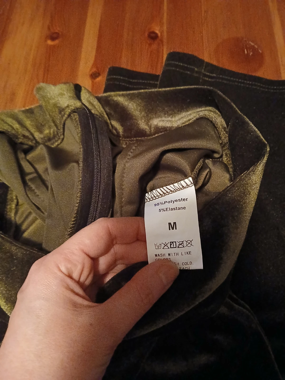 Women's Velvet Wide-Leg Pants - Olive Green, Size M - photo 3