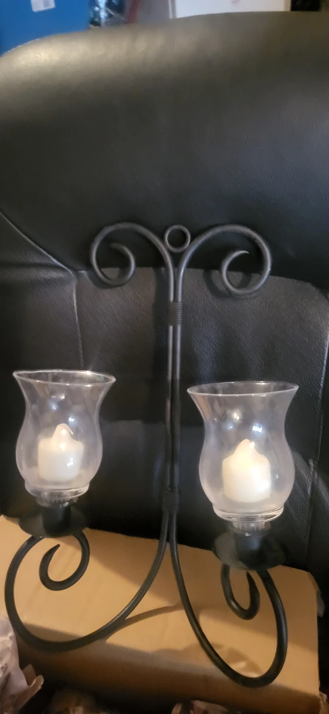Metal Candelabra with Glass Hurricane Shades