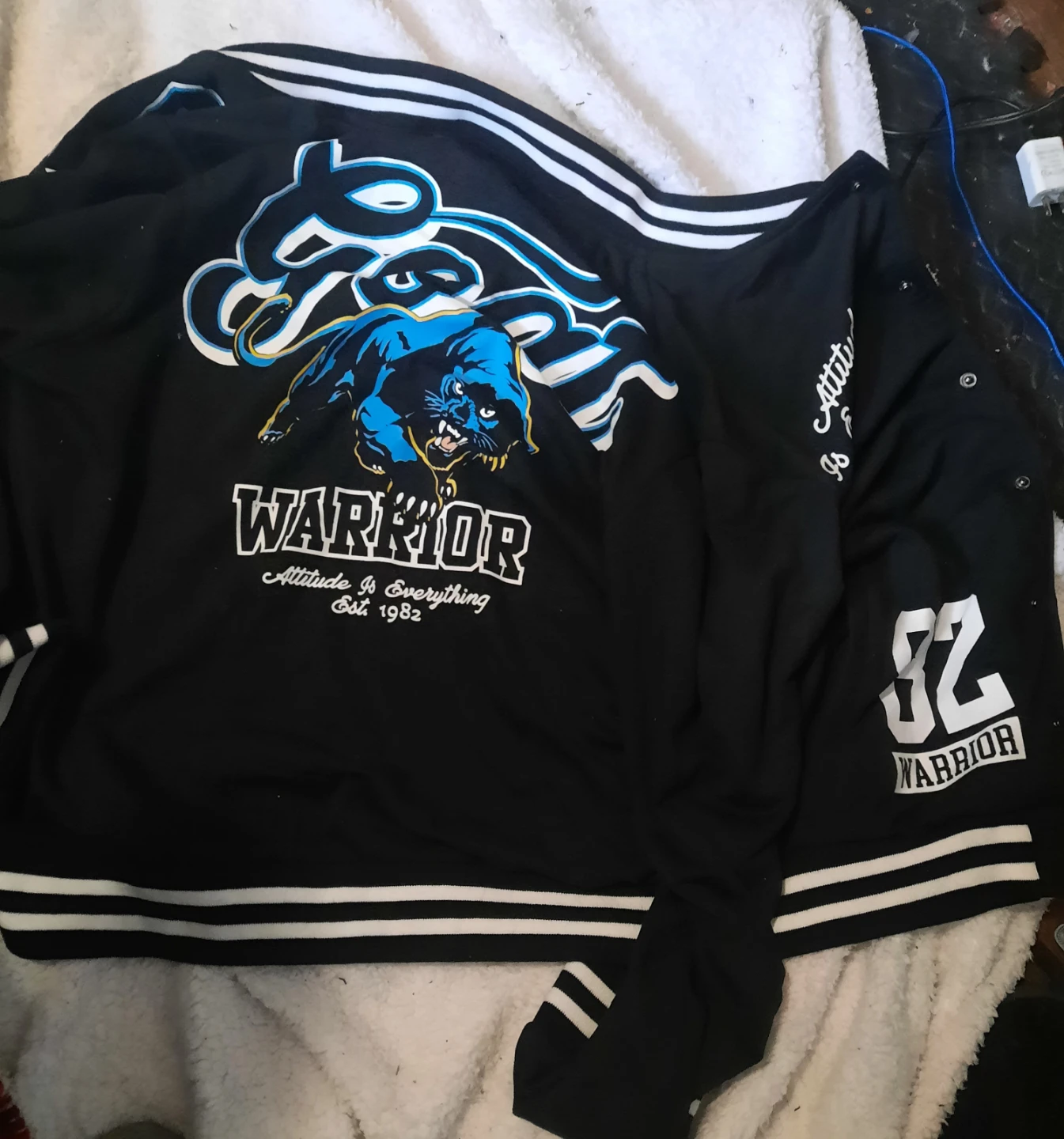 Black Warrior Varsity Jacket with Panther Graphic