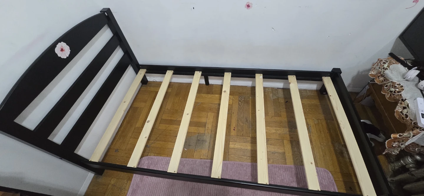 Black and White Striped Toddler Bed Frame with Flower Accent - photo 3