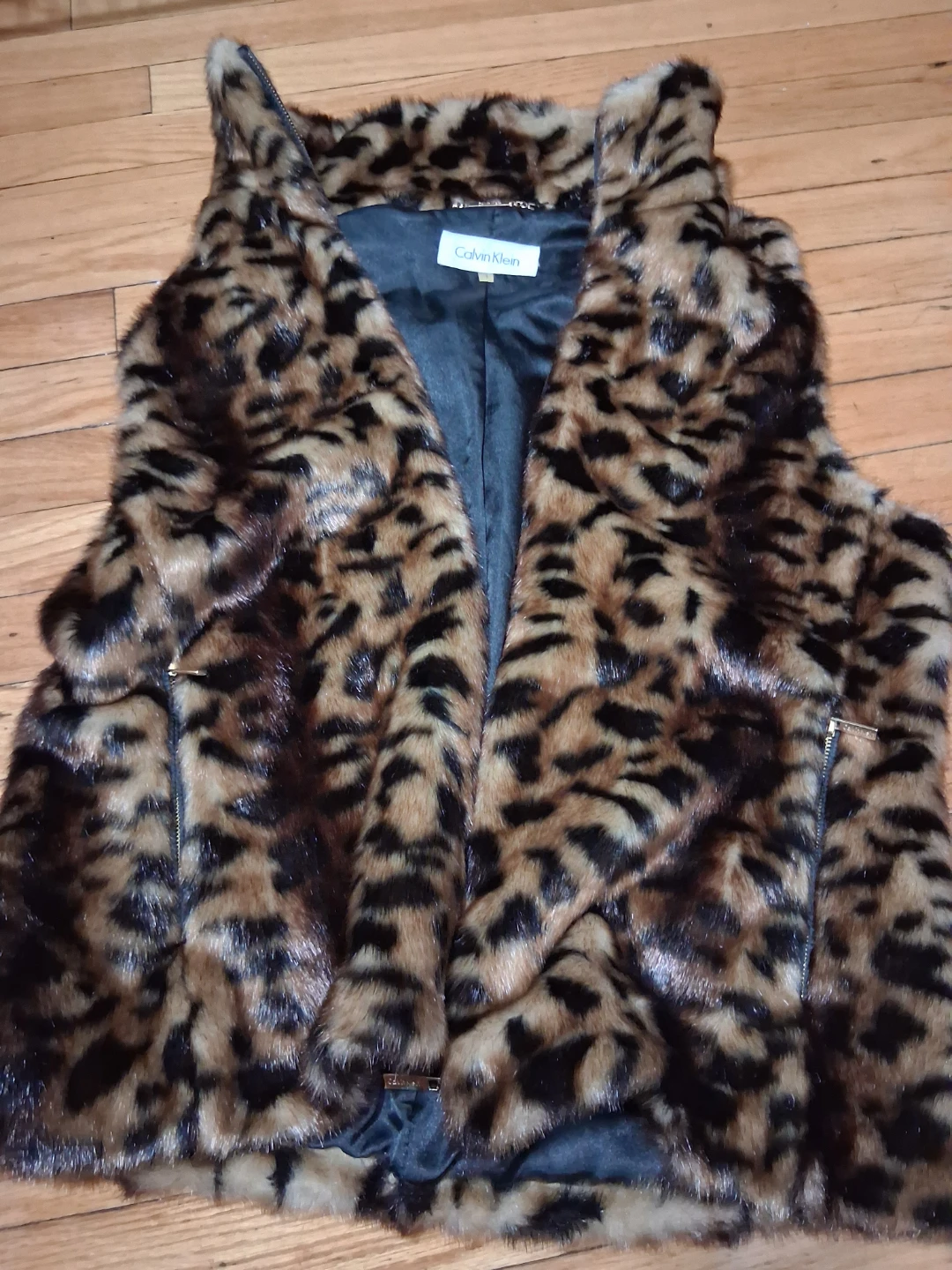 Calvin Klein Leopard Print Faux Fur Vest - Size L - photo 2