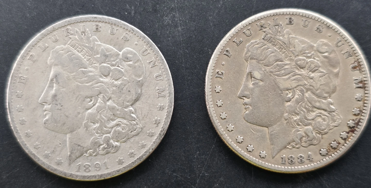 (2) Morgan Silver Dollars - 1891-O & 1884-S (90% Silver)