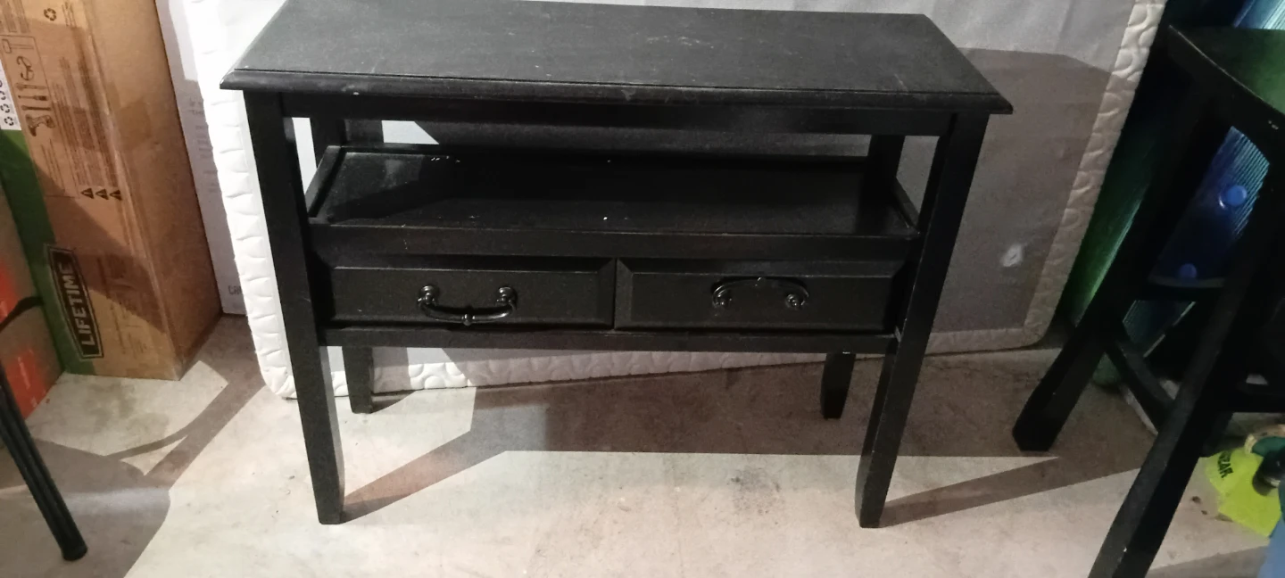 Black Side Table with Two Drawers and Shelf