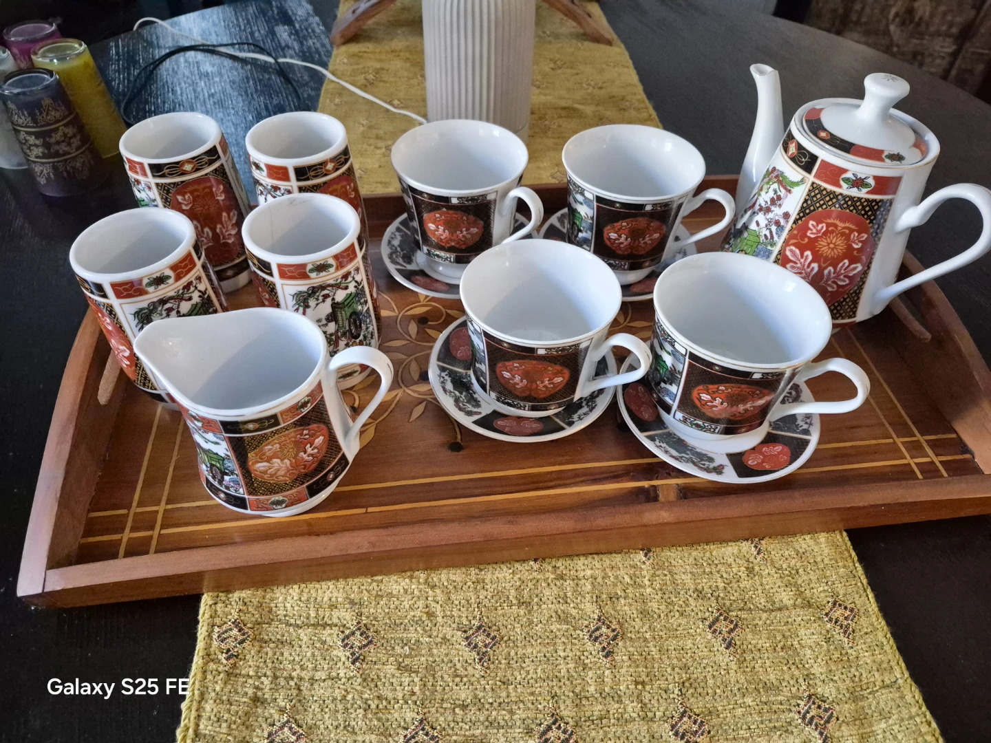 Teacup and Saucer Set with Teapot and Creamer
