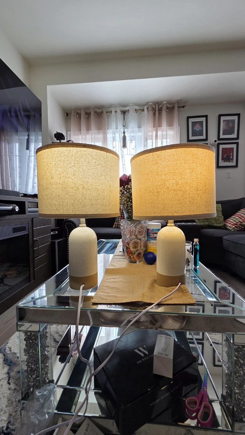 Set of 2 Cream & Tan Table Lamps