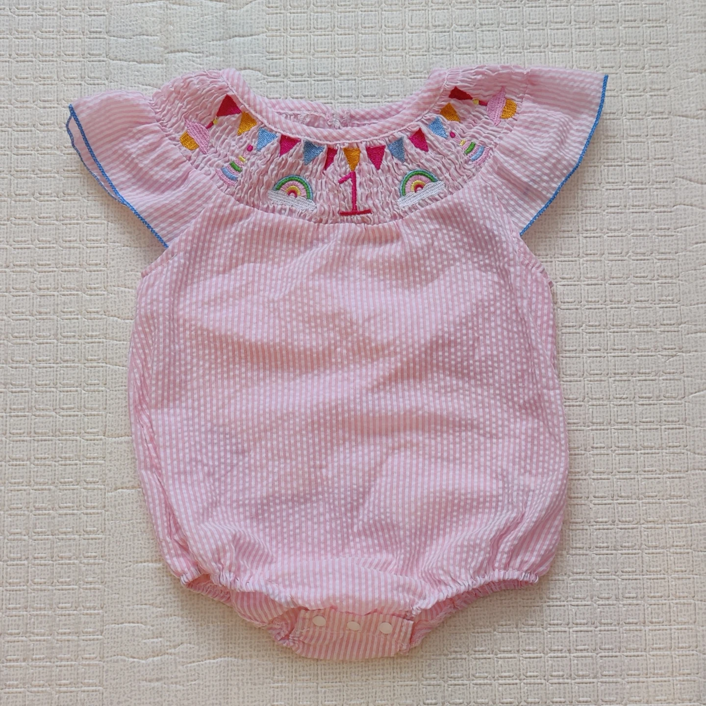 New Pink Smocked Birthday Romper