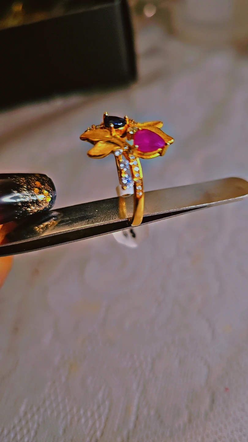 Ruby & Sapphire  Gemstones in S925 gold plated ring - photo 2