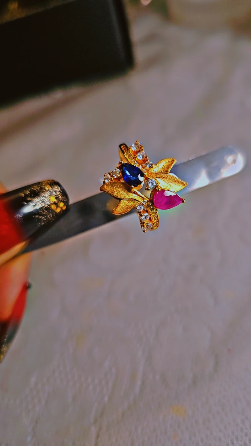 Ruby & Sapphire  Gemstones in S925 gold plated ring - photo 3