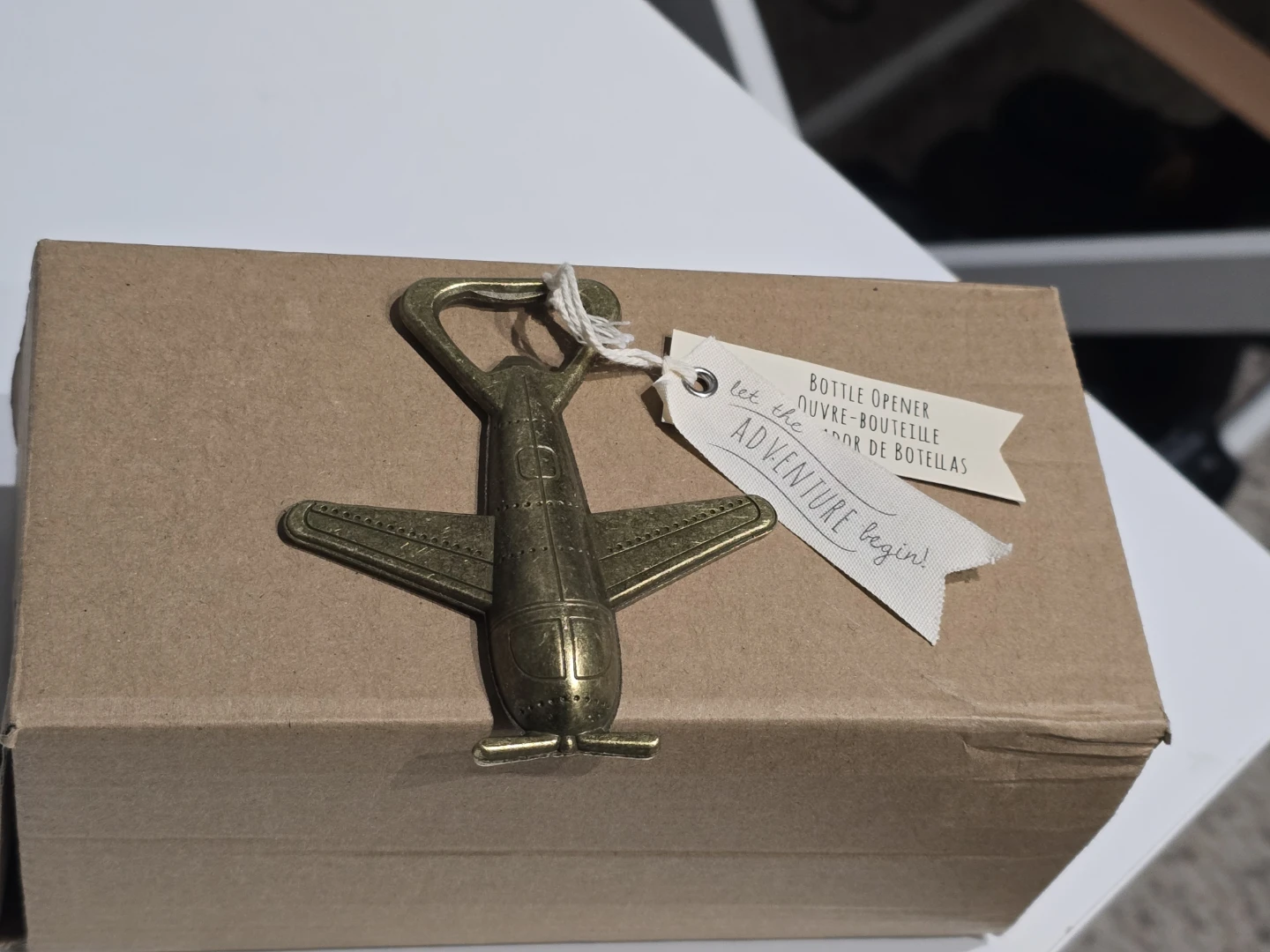Kate Aspen Airplane Bottle Opener  Brass w/ Tag