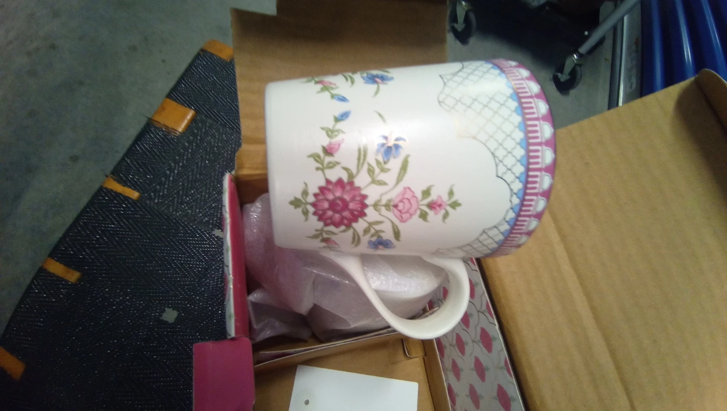 2 Fabindia "Chai" GR Set Ceramic Mehtrang Decal Mugs (300 ml)