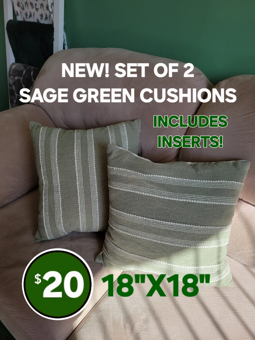 2 Sage Green Cushions - photo 5