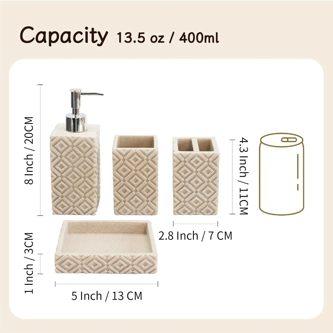 4-Piece Bathroom Accessory Set - Beige Resin - photo 4