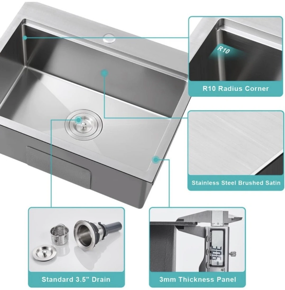 Drop in Kitchen Sink 22x18” - 18 Gauge Stainless Steel NEW - photo 5