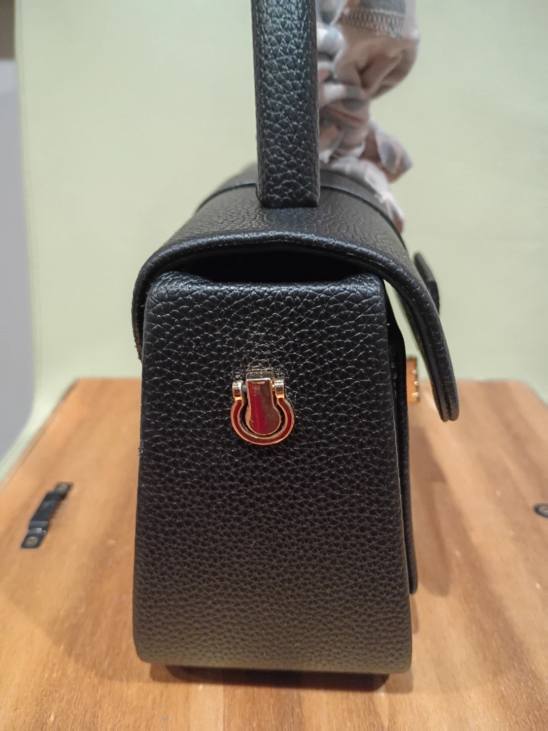 Black Textured Leather Handbag with Gold Hardware - photo 4