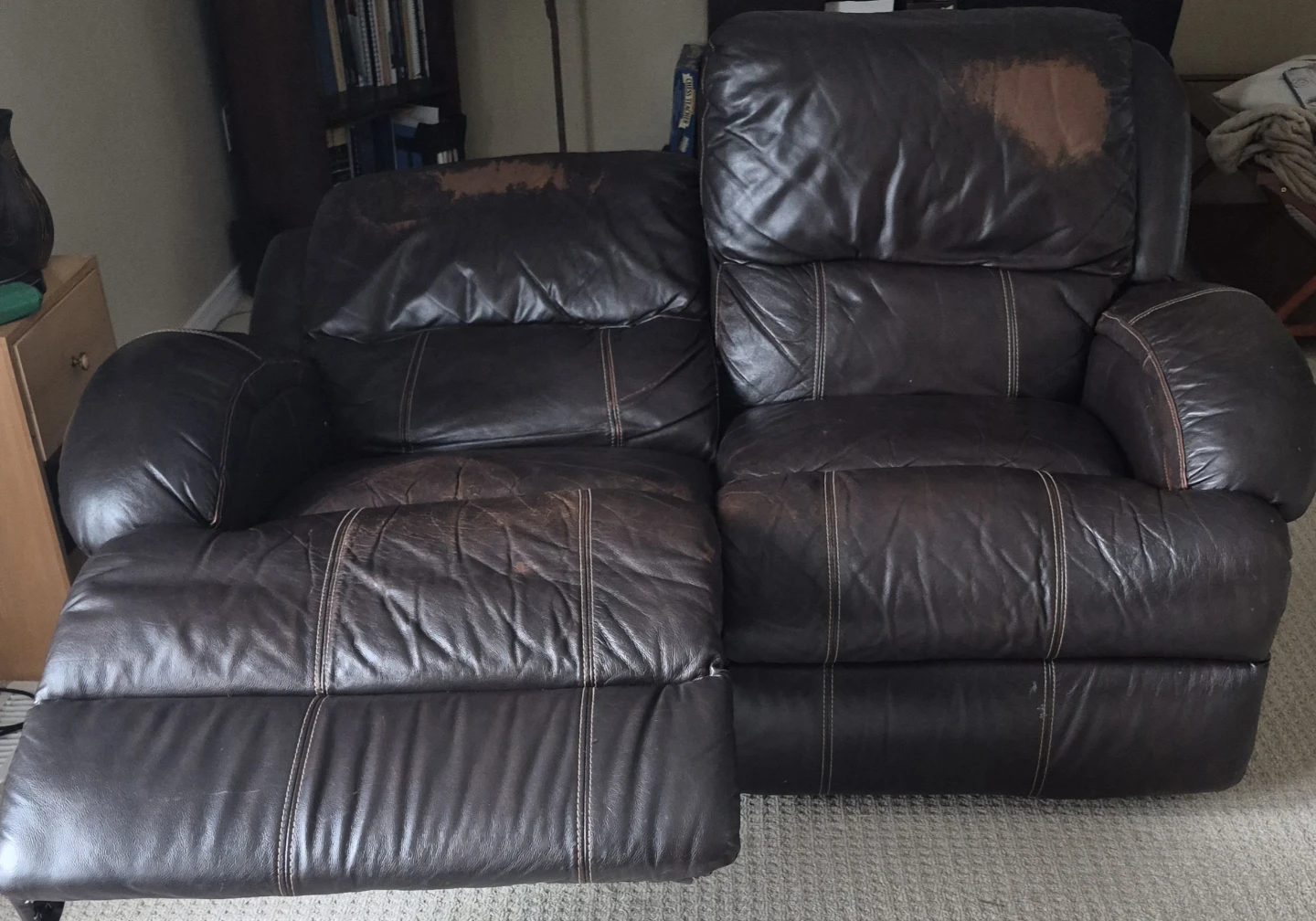 Brown Leather Loveseat Recliner - photo 3
