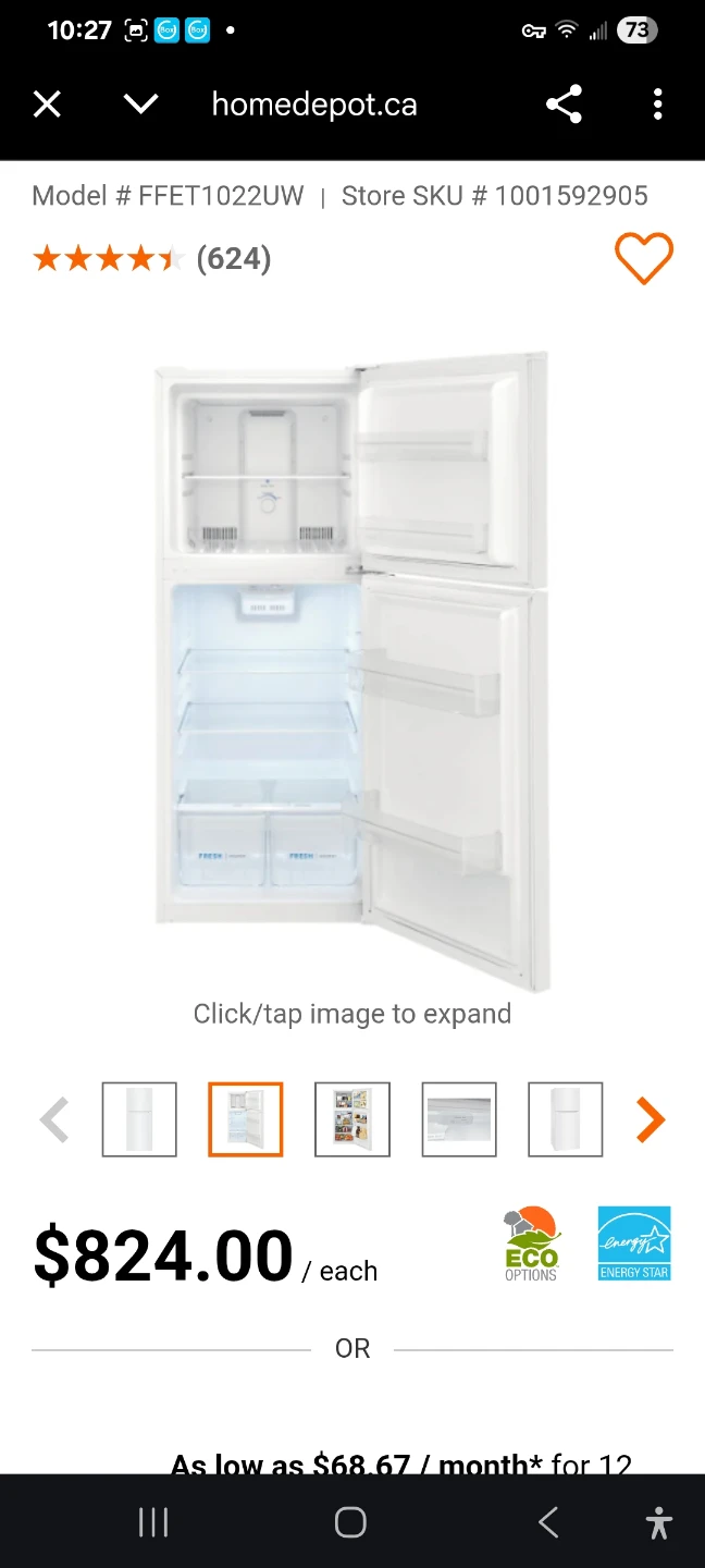 White Top-Freezer Refrigerator FFET1022UW