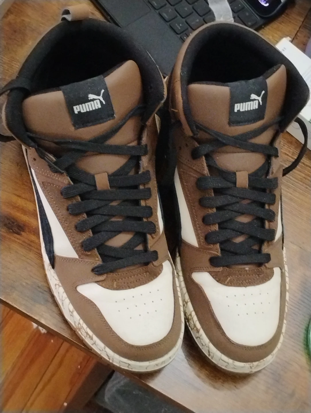 Puma High-Top Sneakers Brown White Men's Size 10