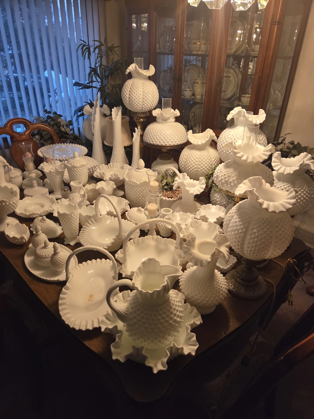 Collection of White Hobnail Milk Glass.