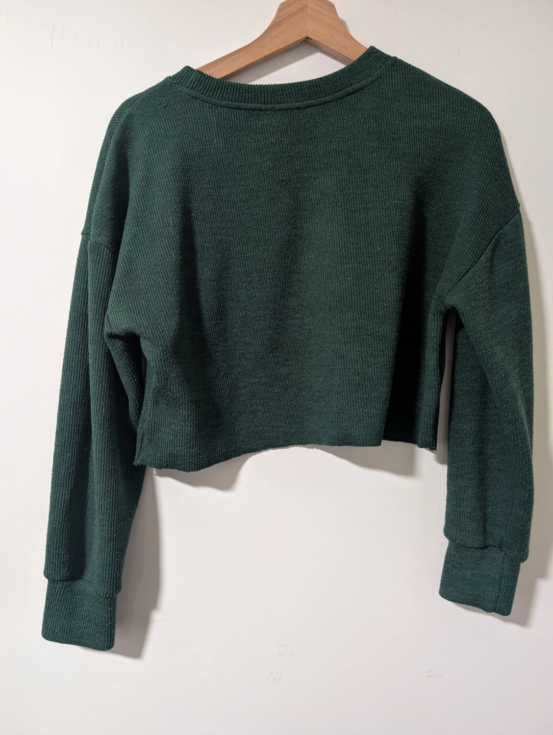 Green Ribbed Cropped Long Sleeve Sweater - photo 2