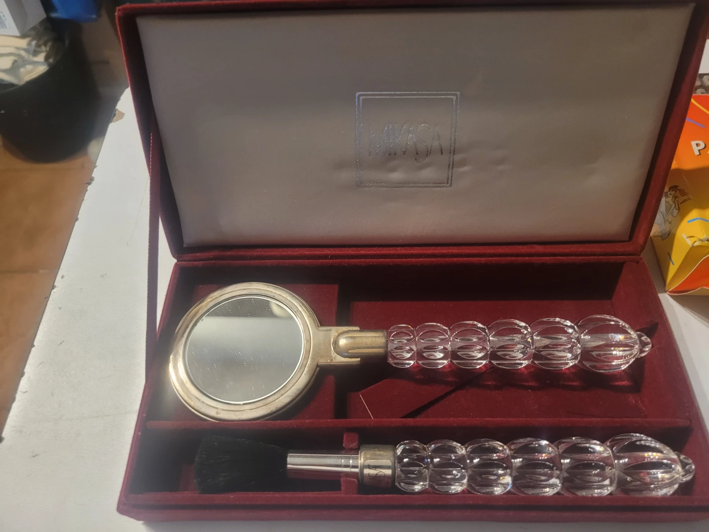 Mikasa Rousseau Crystal Vanity Mirror and Brush Set