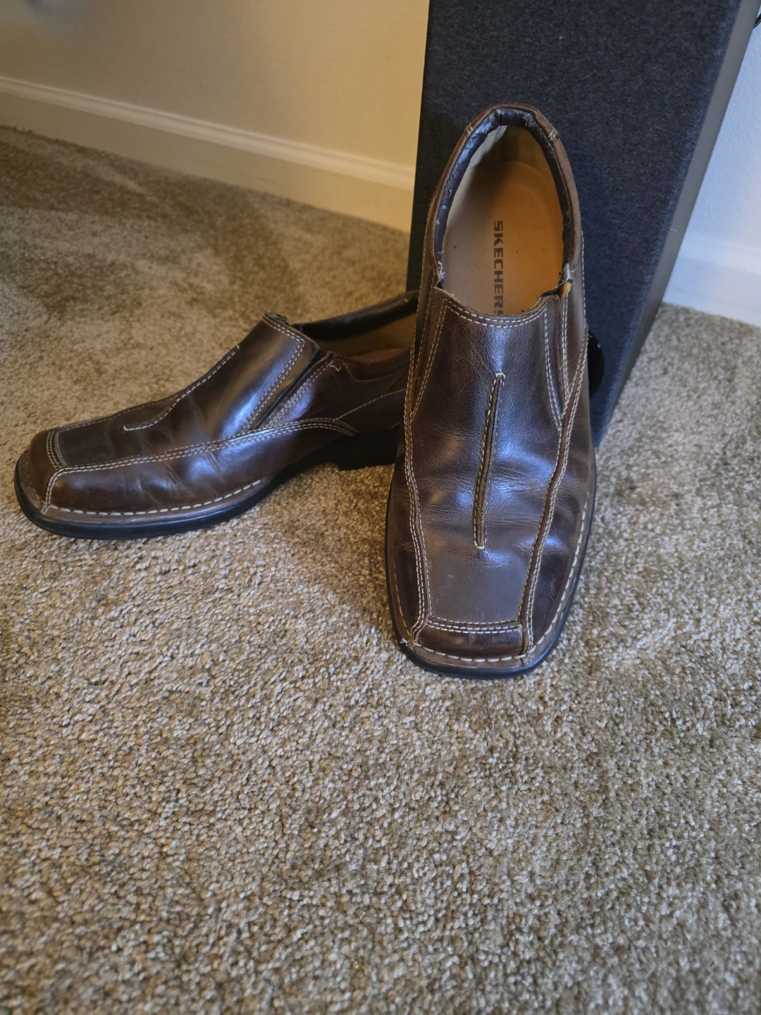 Skechers Brown Leather Slip-On Loafer Shoes