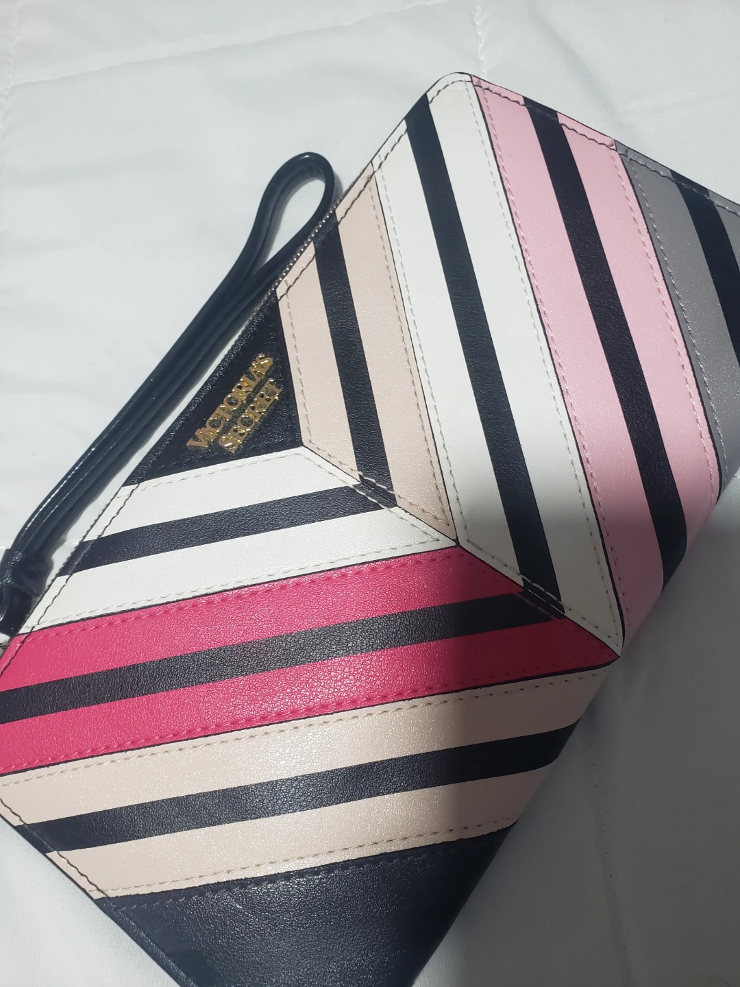 Victoria's Secret Wristlet Wallet Clutch Pink Stripe
