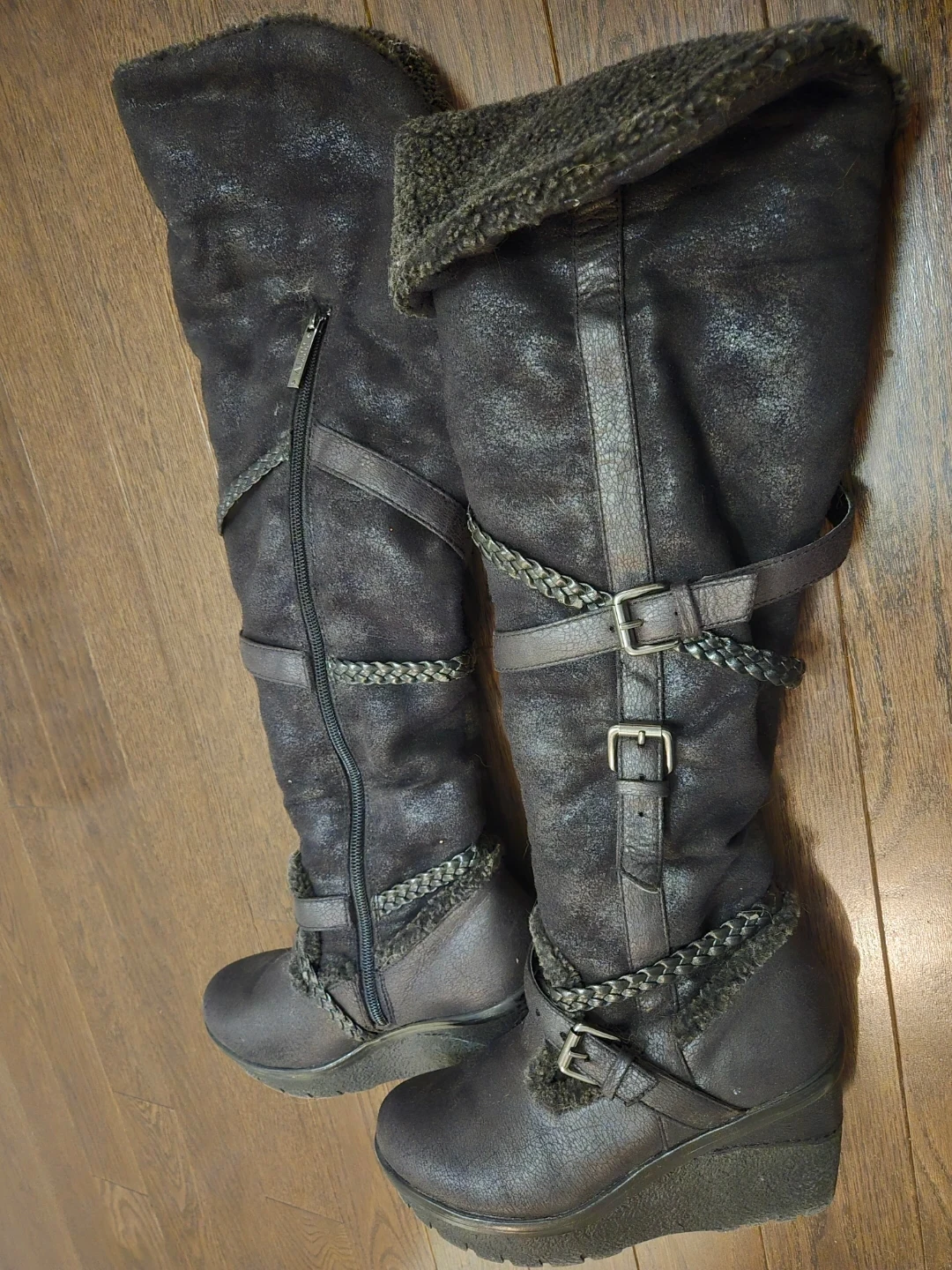 Black Knee High Wedge Boots - photo 2