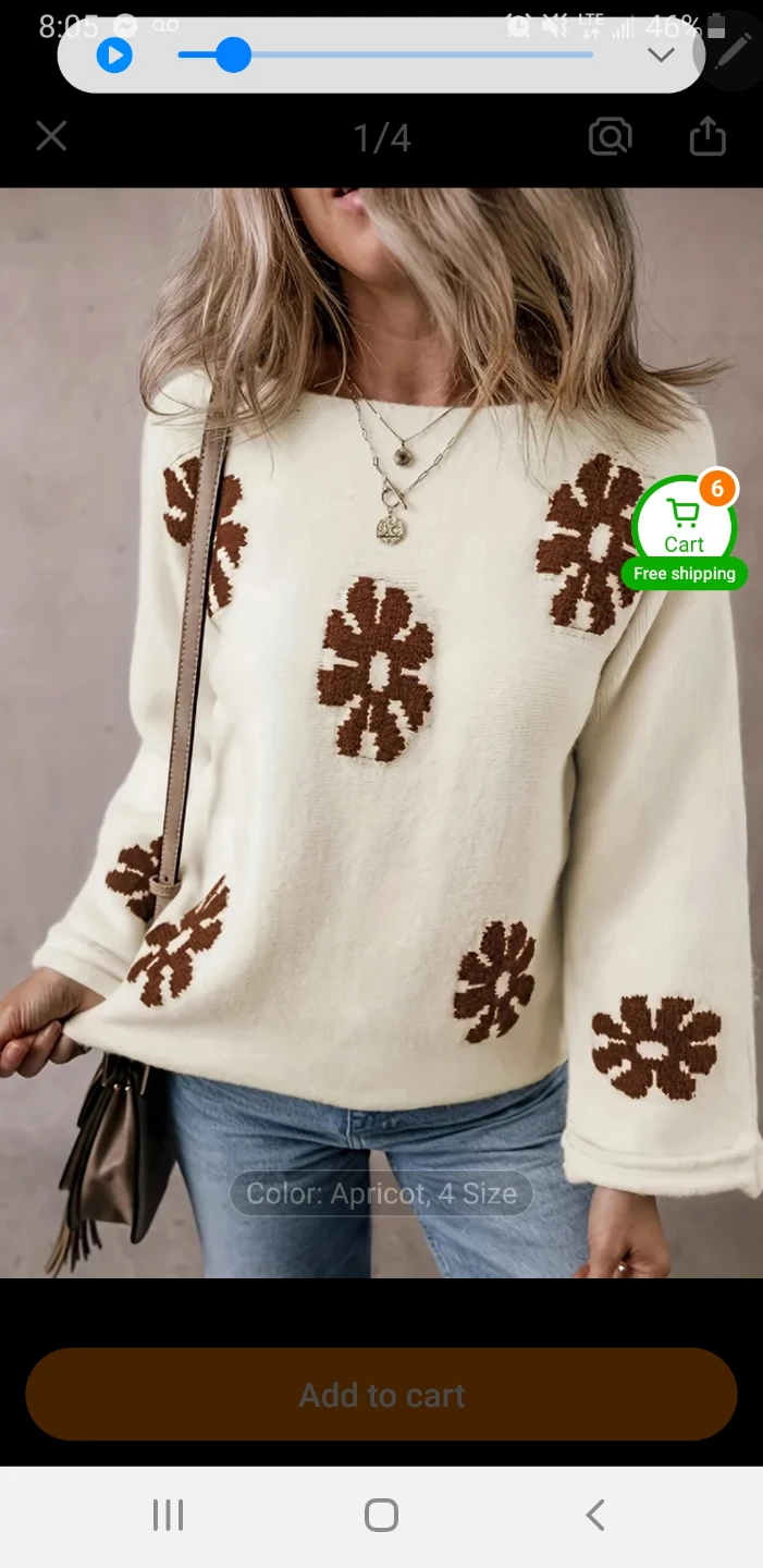 Cream Sweater with Brown Flower