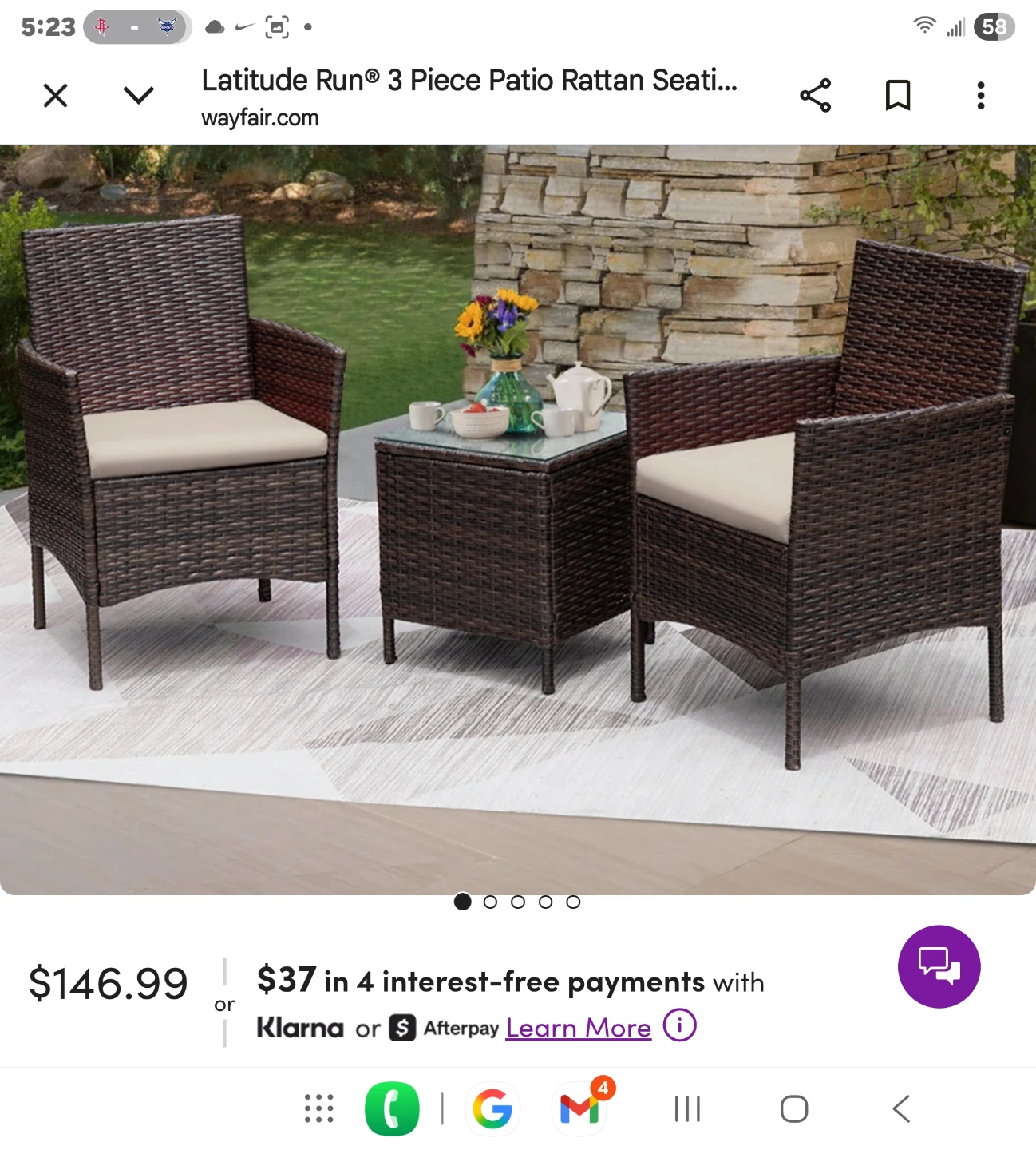 Latitude Run 3 Piece Patio wicker Seating Set