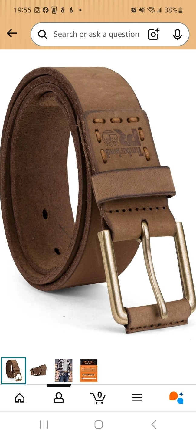Timberland Pro Men's Belt Size 38 Brown Leather