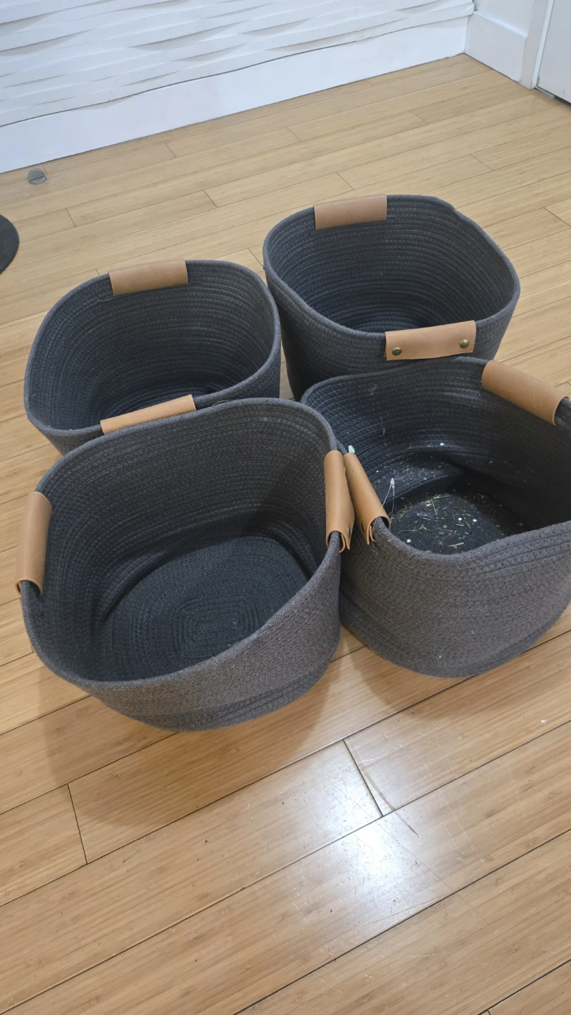 Set of 4 Dark Gray Rope Storage Baskets