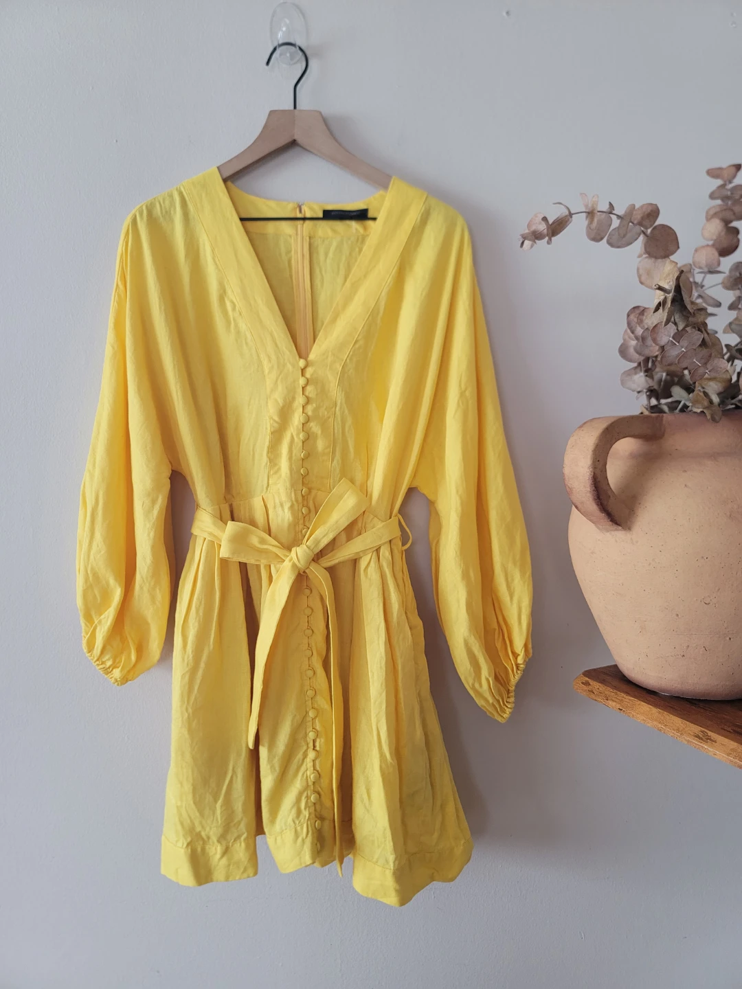 Banana Republic Sunny Yellow 100% Linen Dress Sz L Cotton Lining