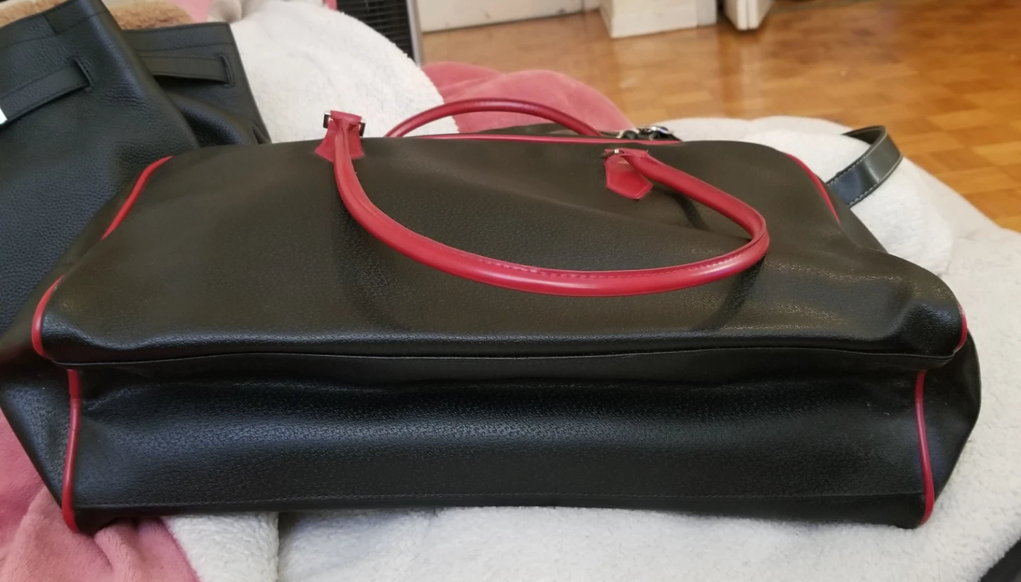 Black and Red Faux Leather Duffel Bag - photo 2