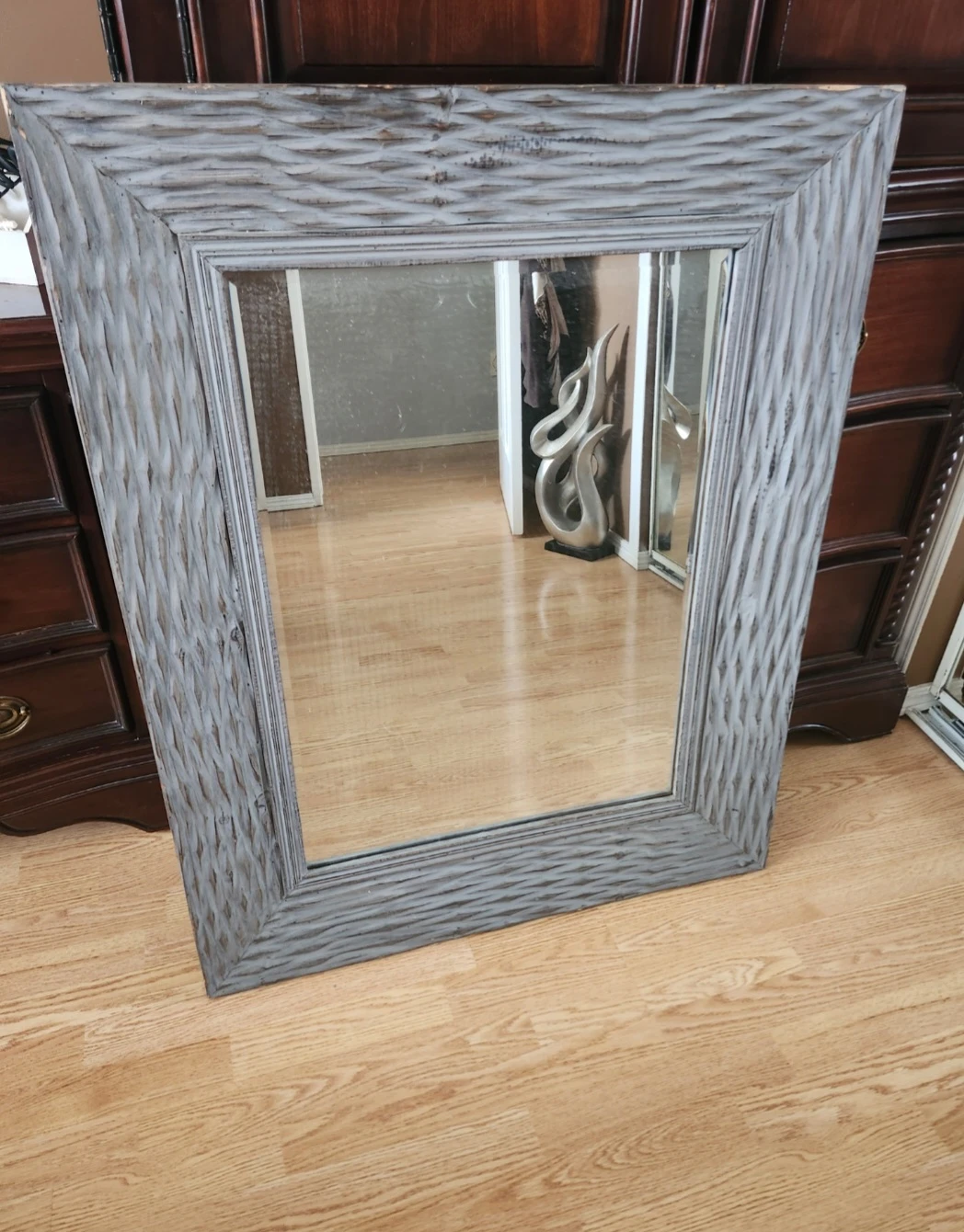 Large Solid Wood Rustic Grey Mirror