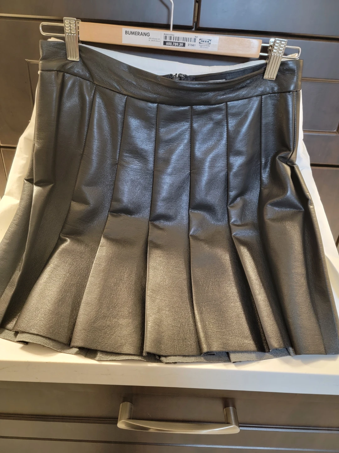 Black Pleated Faux Leather Mini Skirt