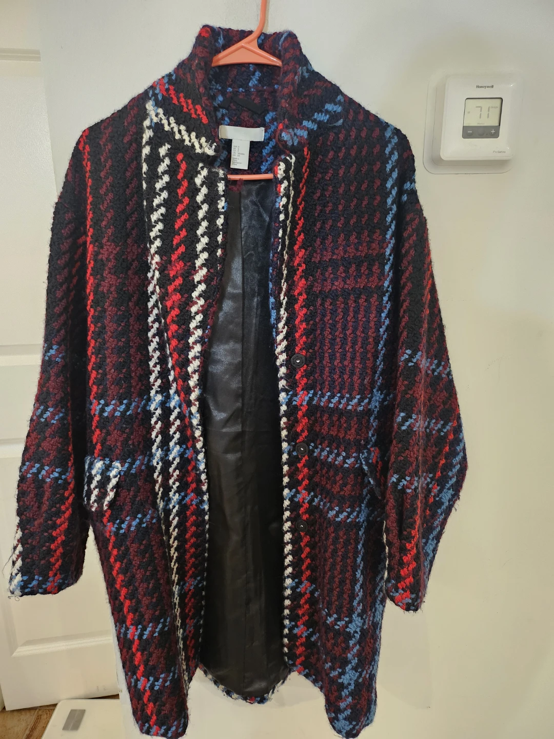 H&M Women's Plaid Tweed Collarless Coat - Size S