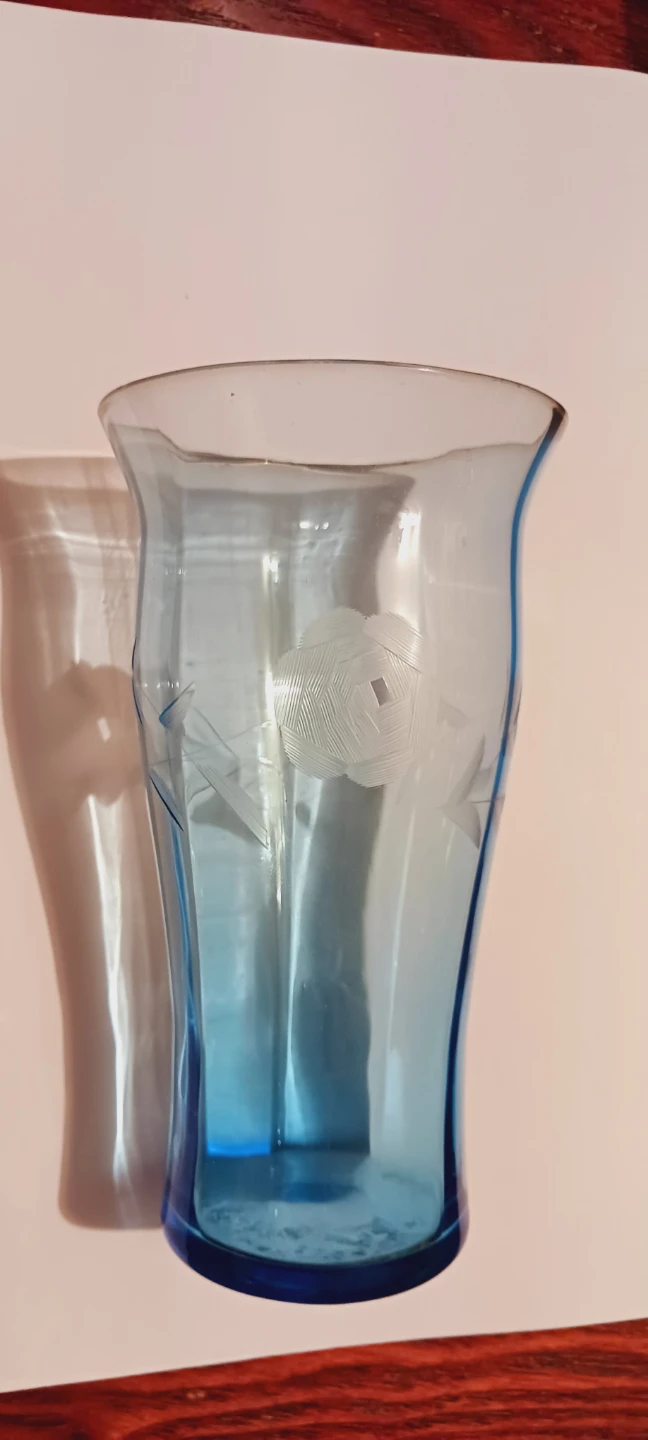 Antique German Fine Etched Blue Crystal Tumbler - photo 2