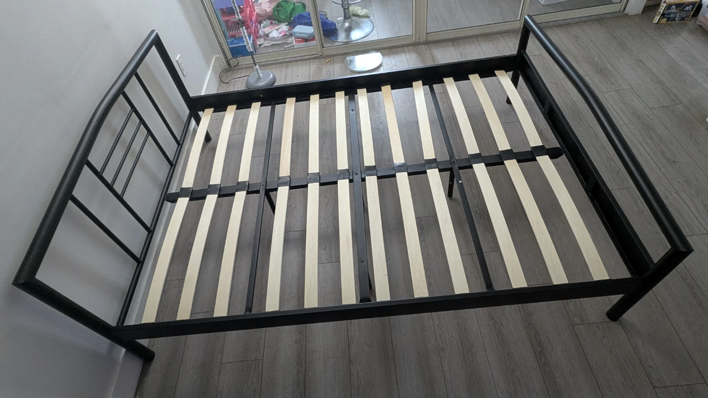 Black Metal Bed Frame with Slatted Base - photo 2