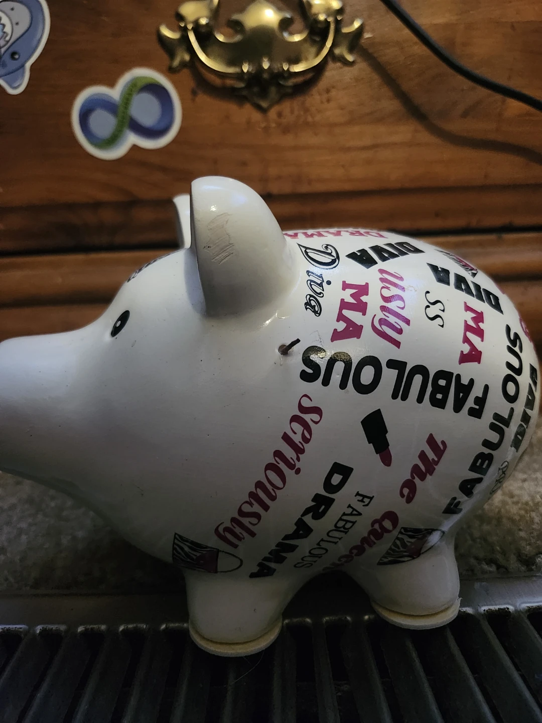 White Ceramic Piggy Bank with Diva & Queen Designs - photo 4