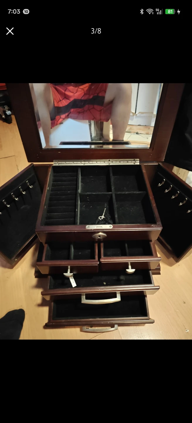 Wooden Jewellery Box with Mirror and Drawers
