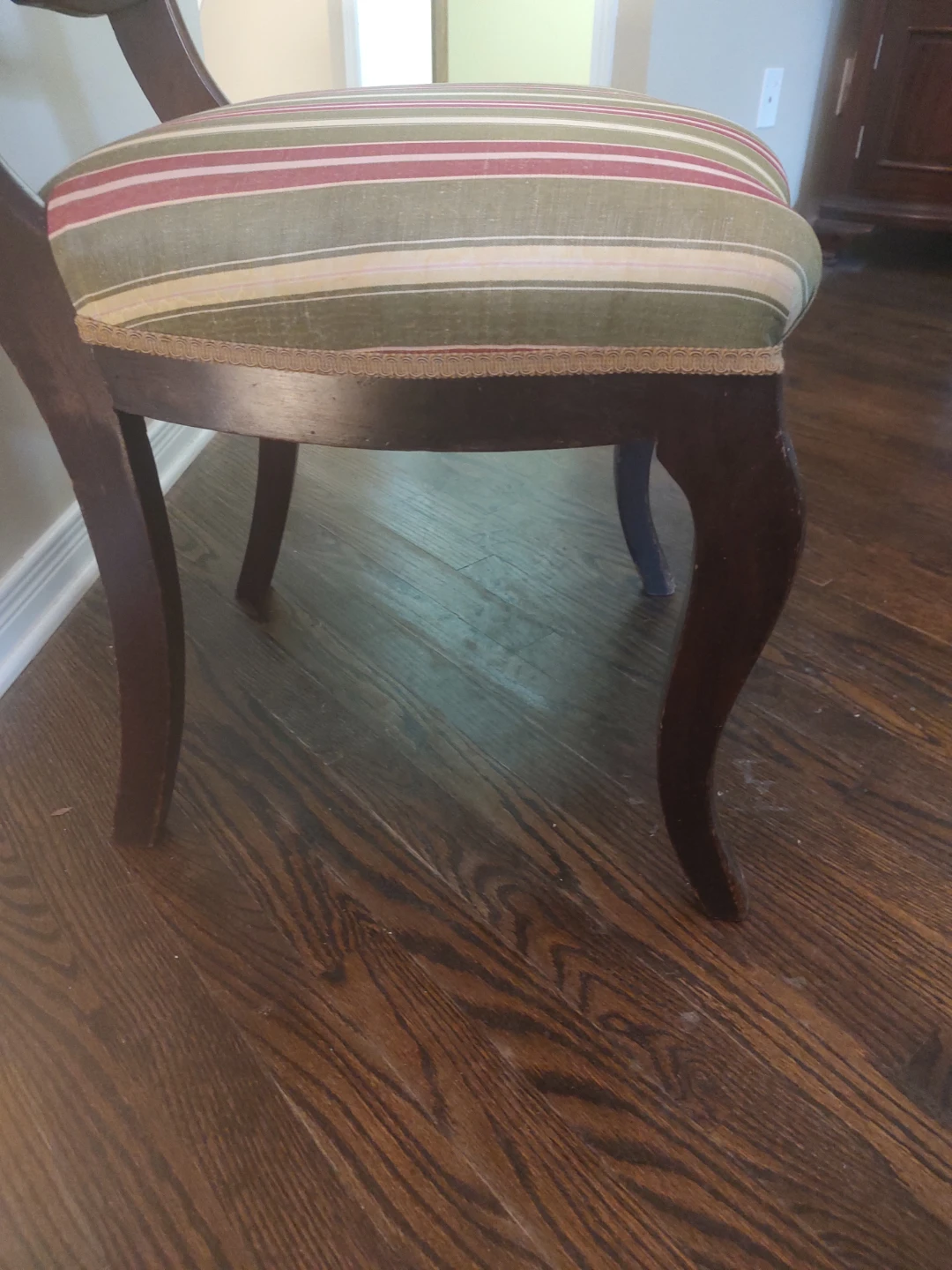 Antique Wooden Accent Chair with Striped Upholstery - photo 3